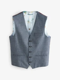 Next Blue Regular Fit Trimmed Textured Suit Waistcoat Clearance