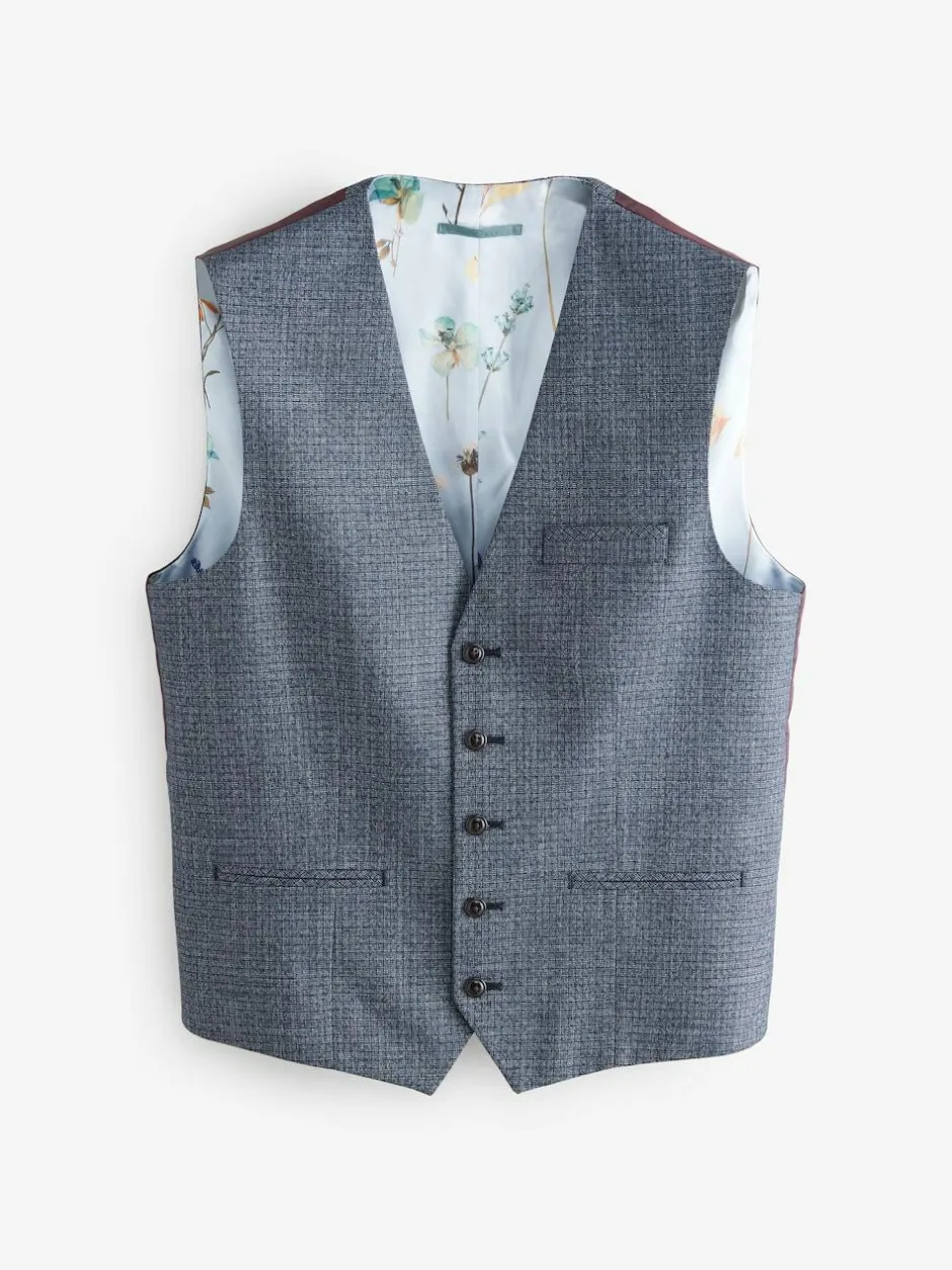 Next Blue Regular Fit Trimmed Textured Suit Waistcoat Clearance