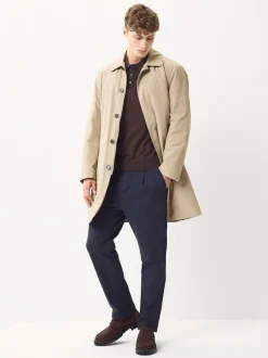 Next Regular Tapered Fit Single Pleated Stretch Chinos Trousers Blue Outlet