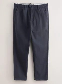 Next Regular Tapered Fit Single Pleated Stretch Chinos Trousers Blue Outlet