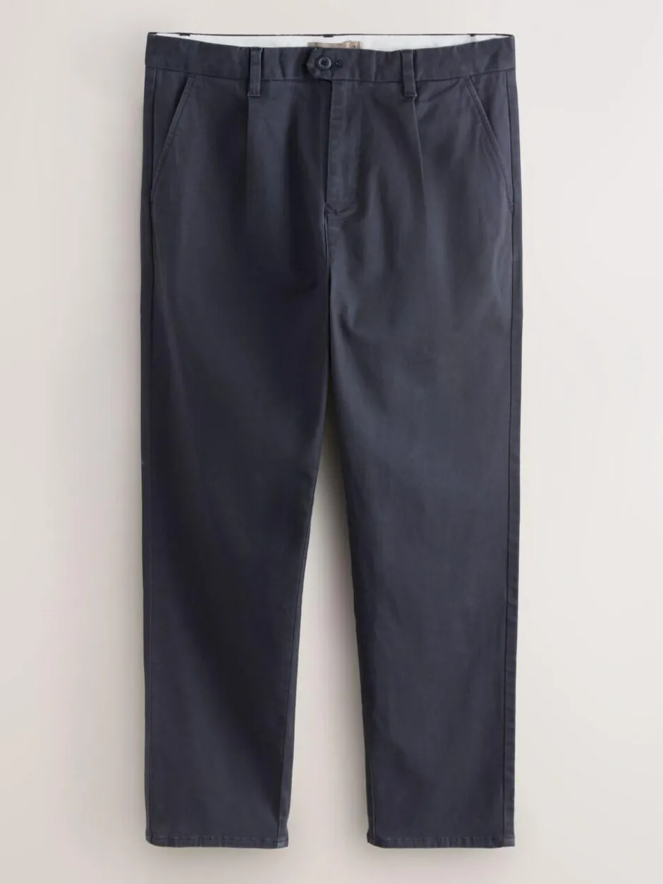 Next Regular Tapered Fit Single Pleated Stretch Chinos Trousers Blue Outlet