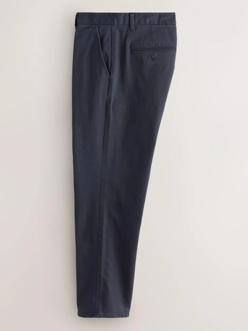 Next Regular Tapered Fit Single Pleated Stretch Chinos Trousers Blue Outlet