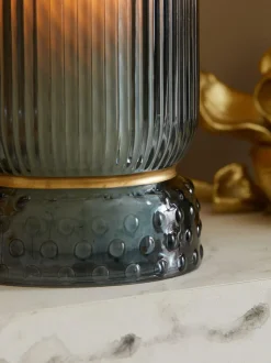 Next Ribbed Glass Hurricane Candle Holder Medium Blue Best