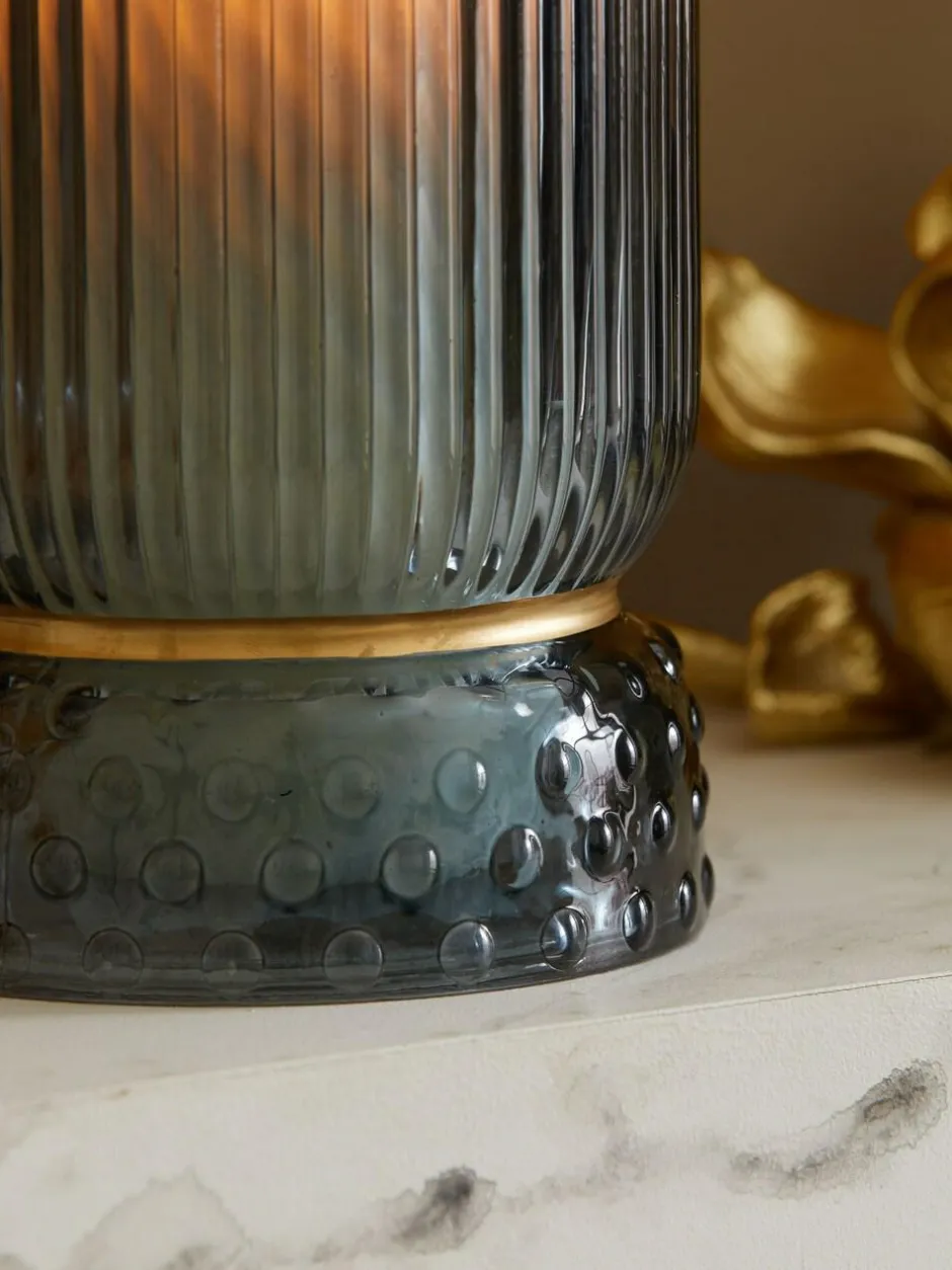 Next Ribbed Glass Hurricane Candle Holder Medium Blue Best