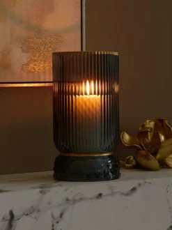 Next Ribbed Glass Hurricane Candle Holder Medium Blue Best
