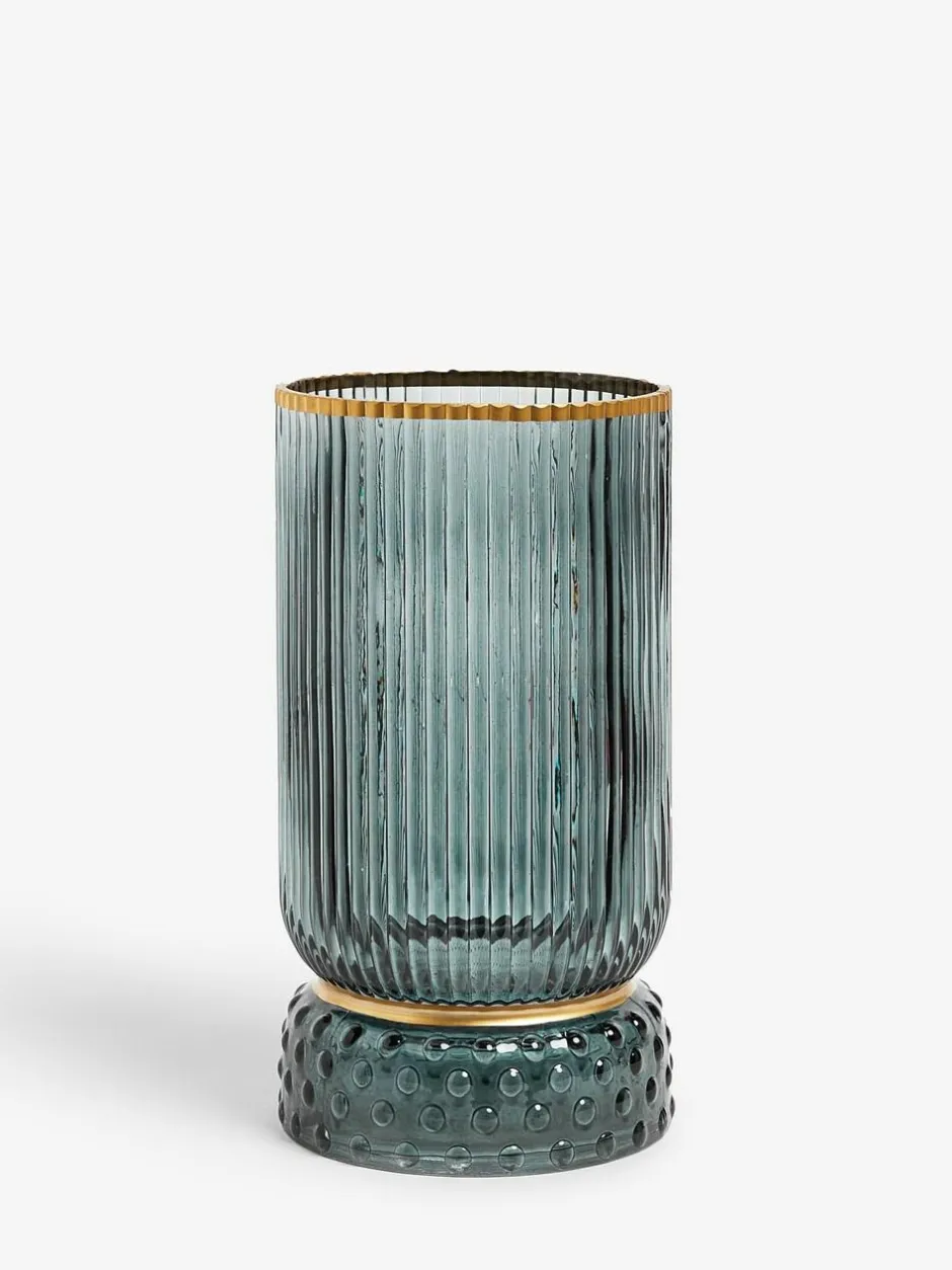 Next Ribbed Glass Hurricane Candle Holder Medium Blue Best