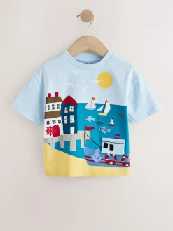 Next Blue Seaside Short Sleeve Appliqué T-Shirt (3mths-7yrs) Outlet
