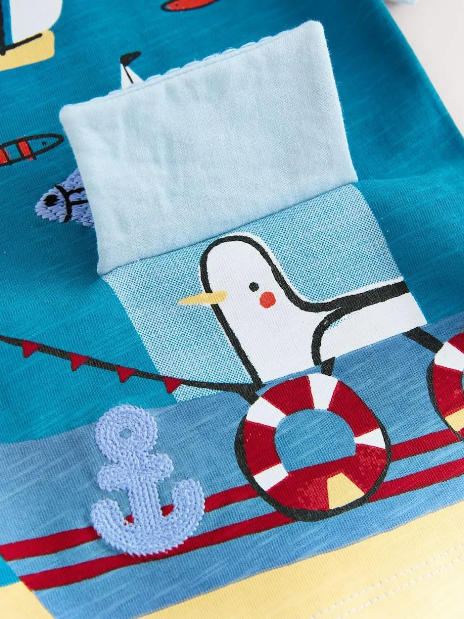 Next Blue Seaside Short Sleeve Appliqué T-Shirt (3mths-7yrs) Outlet