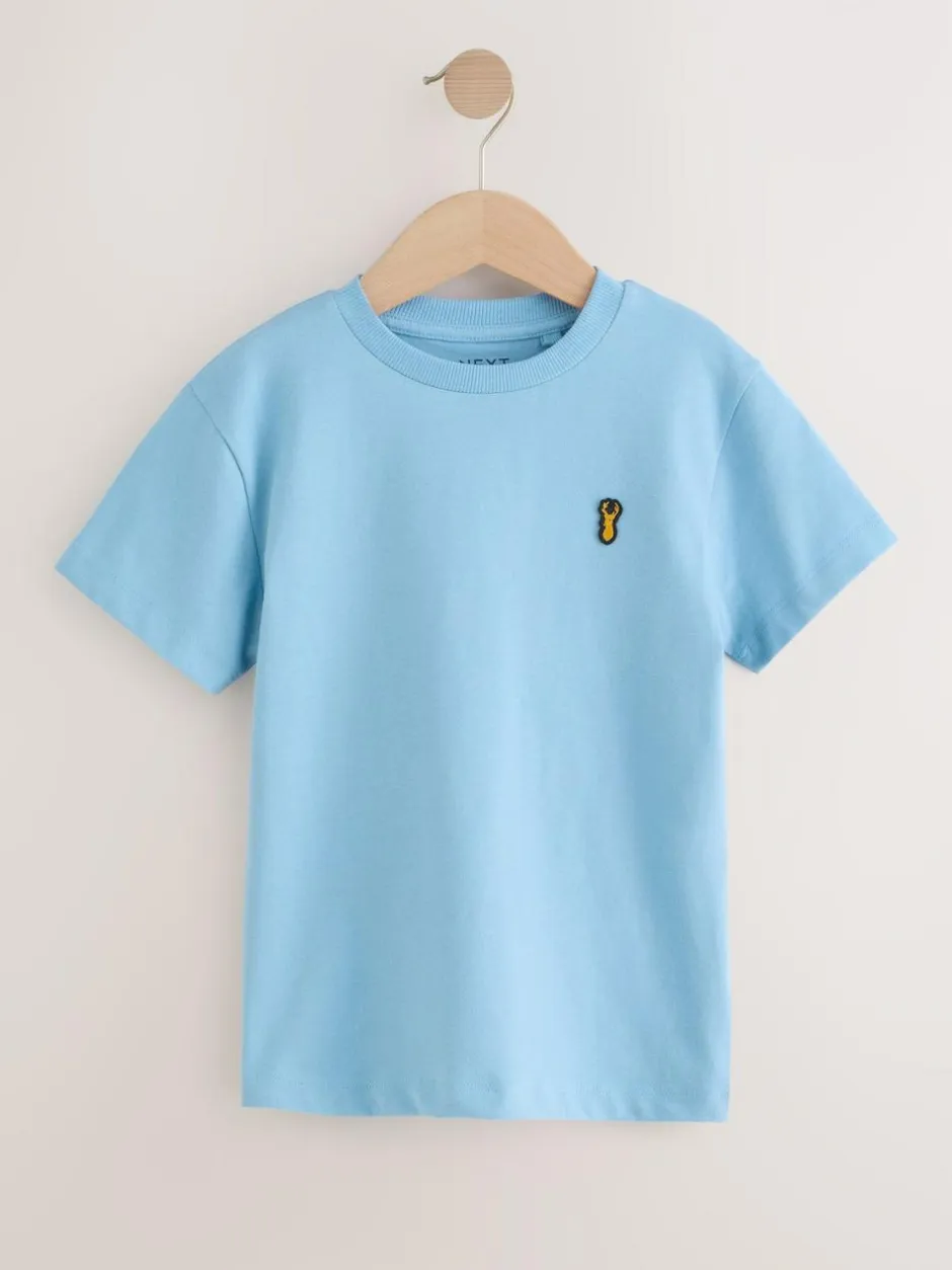 Next Blue Short Sleeve Stag Embroidered T-Shirts 4 Pack (3-16yrs) New