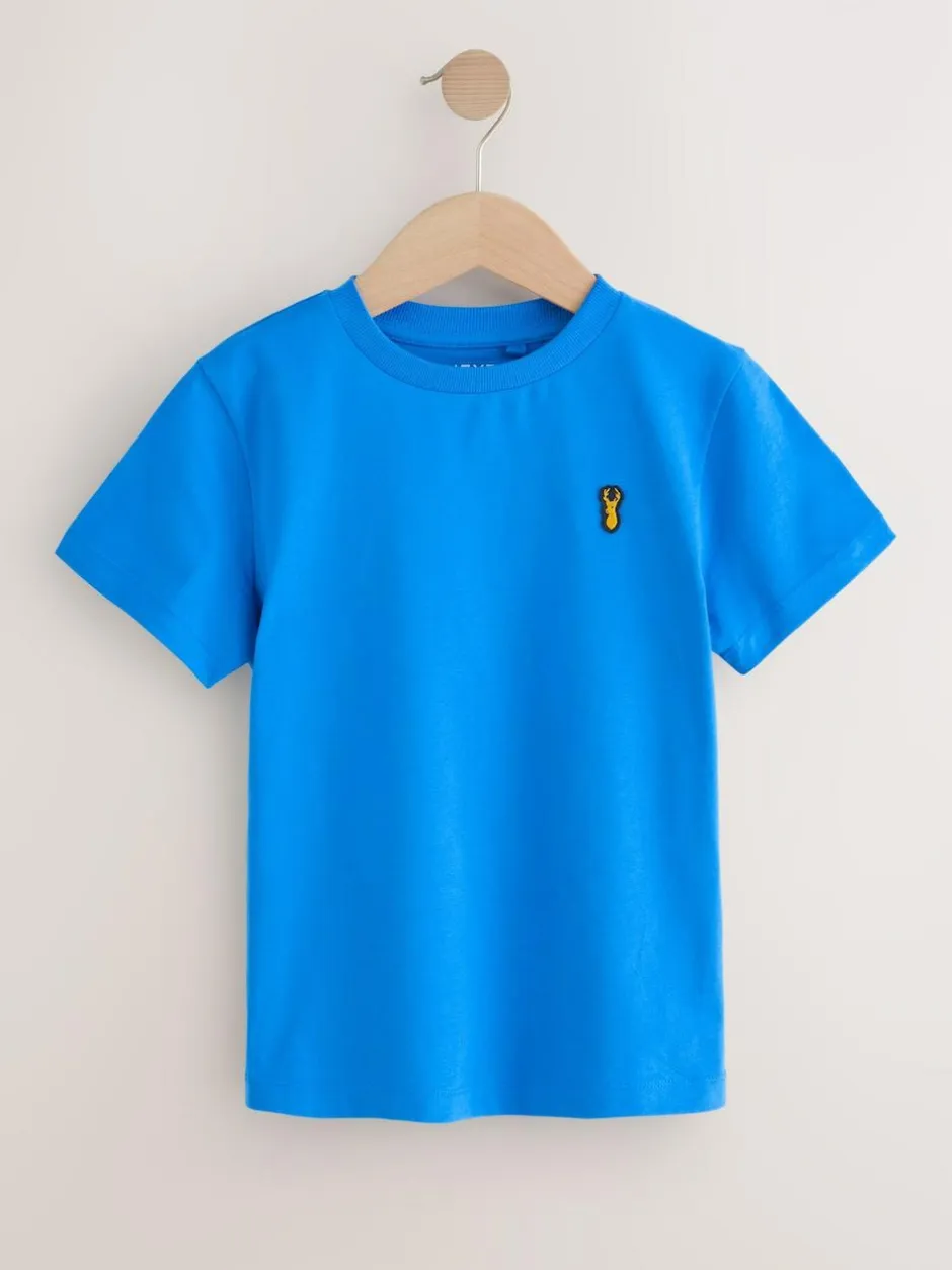 Next Blue Short Sleeve Stag Embroidered T-Shirts 4 Pack (3-16yrs) New