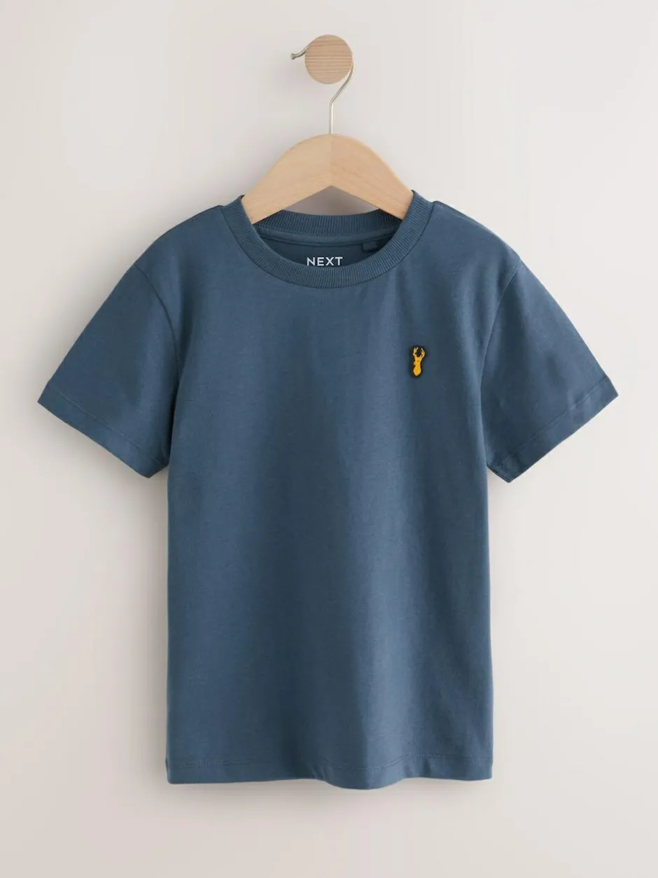 Next Blue Short Sleeve Stag Embroidered T-Shirts 4 Pack (3-16yrs) New