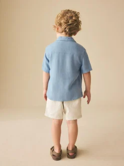 Next Short Sleeves Linen Blend Revere Collar Shirt (3mths-7yrs) Blue Clearance