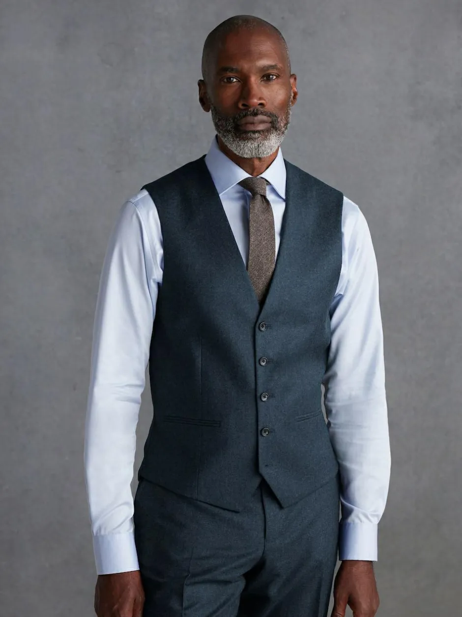 Next Signature Zignone Italian Wool Cashmere Blend Flannel Suit Waistcoat Blue Hot