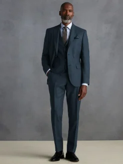 Next Signature Zignone Italian Wool Cashmere Blend Flannel Suit Waistcoat Blue Hot