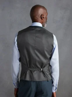 Next Signature Zignone Italian Wool Cashmere Blend Flannel Suit Waistcoat Blue Hot