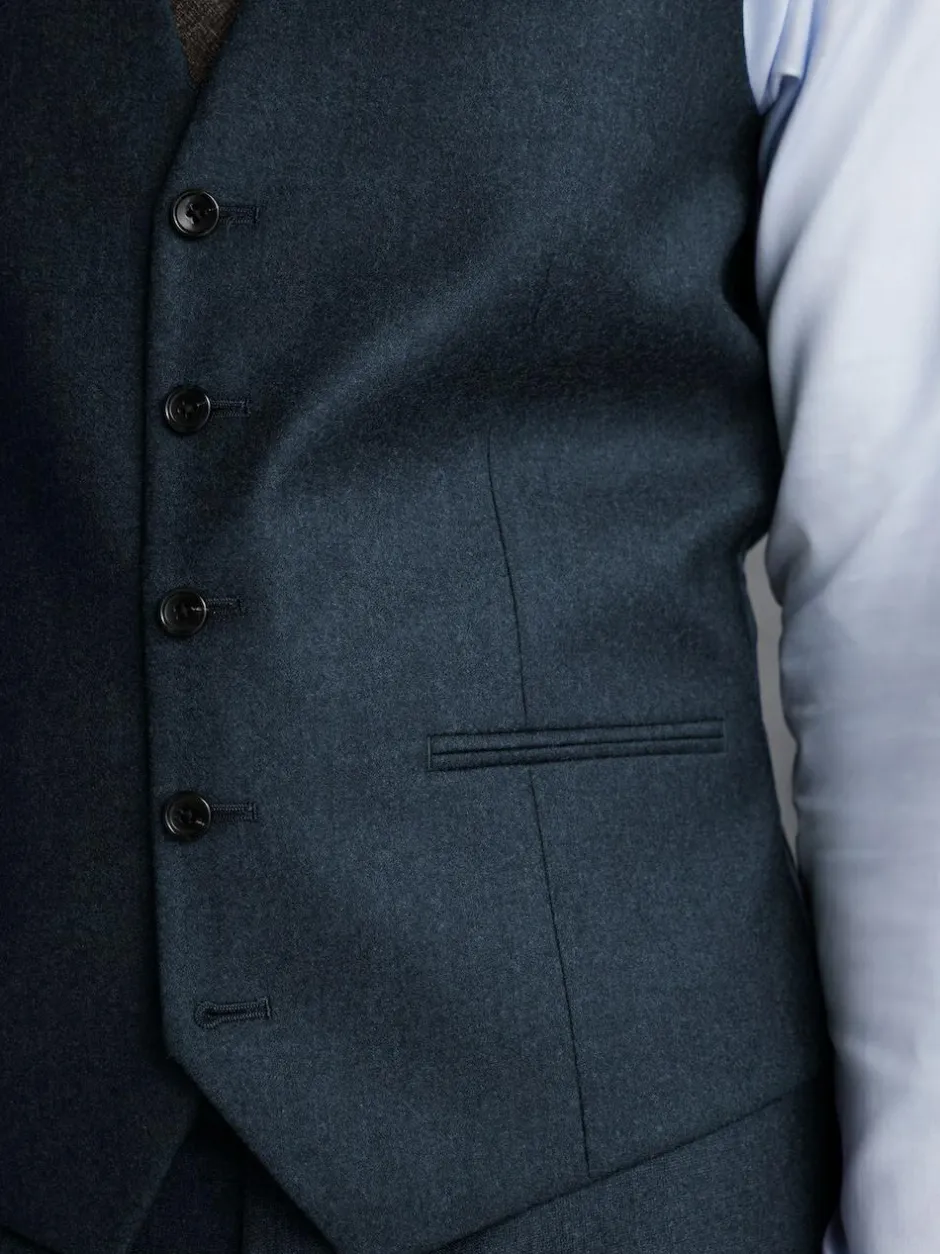 Next Signature Zignone Italian Wool Cashmere Blend Flannel Suit Waistcoat Blue Hot