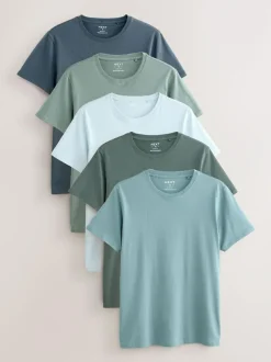 Next Slim Fit 100% Cotton Layering T-Shirts 5 Pack Blue Sale
