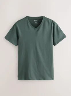 Next Slim Fit 100% Cotton V-Neck Layering T-Shirts 5 Pack Blue New