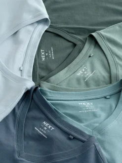 Next Slim Fit 100% Cotton V-Neck Layering T-Shirts 5 Pack Blue New