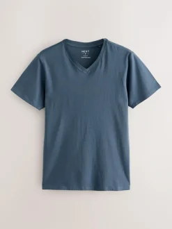Next Slim Fit 100% Cotton V-Neck Layering T-Shirts 5 Pack Blue New
