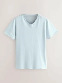 Next Slim Fit 100% Cotton V-Neck Layering T-Shirts 5 Pack Blue New