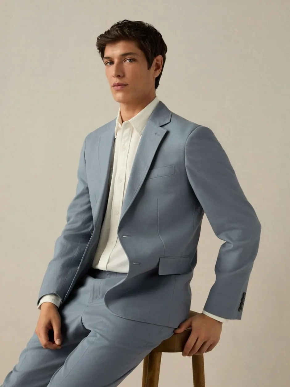 Next Slim Fit Cotton TENCEL™ Suit Jacket Blue Hot