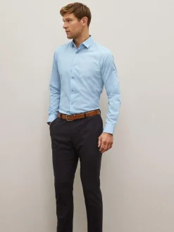 Next Blue Slim Fit Easy Care Textured Single Cuff Smart Shirt Best