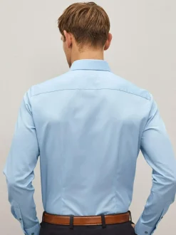 Next Blue Slim Fit Easy Care Textured Single Cuff Smart Shirt Best