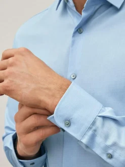 Next Blue Slim Fit Easy Care Textured Single Cuff Smart Shirt Best