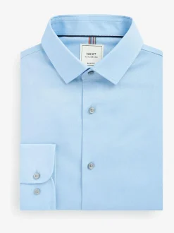 Next Blue Slim Fit Easy Care Textured Single Cuff Smart Shirt Best