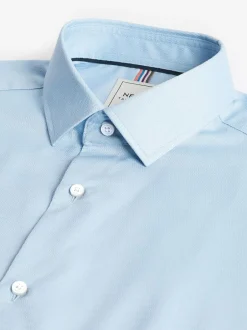 Next Blue Slim Fit Easy Care Textured Single Cuff Smart Shirt Best