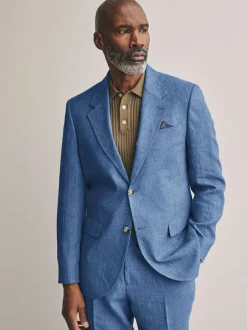 Next Slim Fit Leomaster Italian 100% Linen Suit Jacket Blue Hot