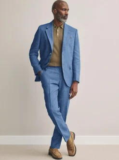 Next Slim Fit Leomaster Italian 100% Linen Suit Jacket Blue Hot