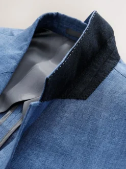Next Slim Fit Leomaster Italian 100% Linen Suit Jacket Blue Hot