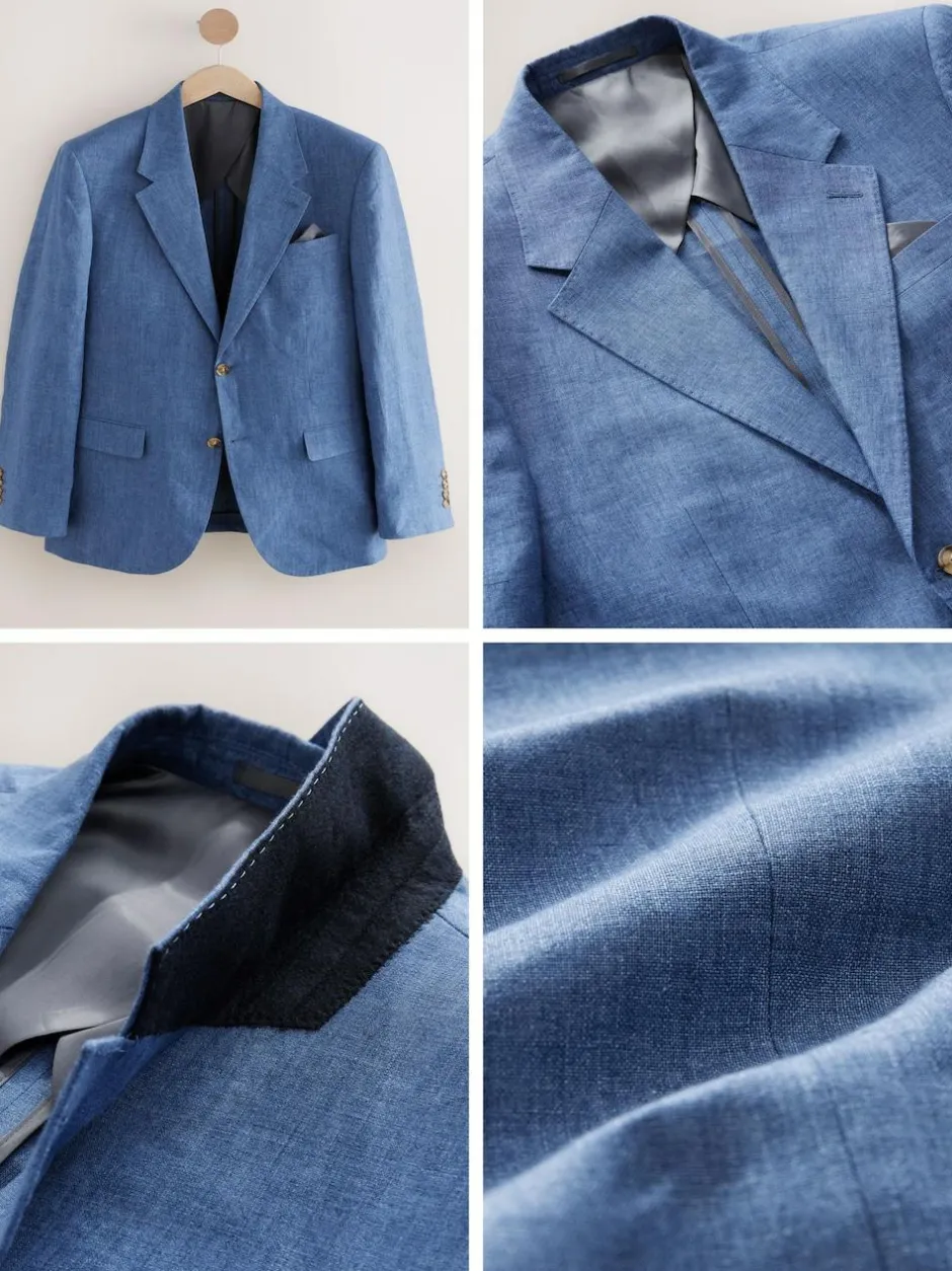 Next Slim Fit Leomaster Italian 100% Linen Suit Jacket Blue Hot