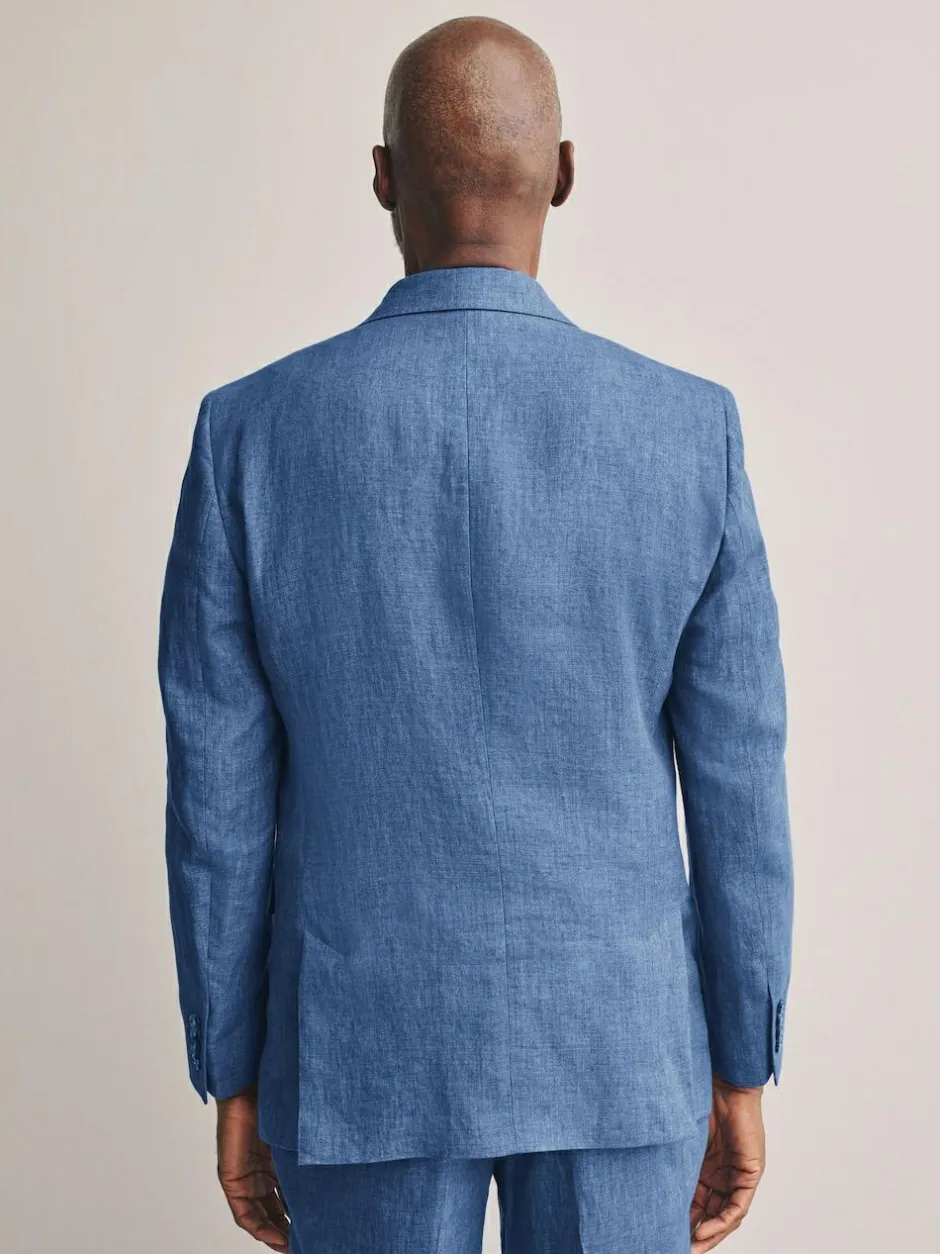 Next Slim Fit Leomaster Italian 100% Linen Suit Jacket Blue Hot