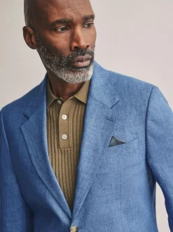 Next Slim Fit Leomaster Italian 100% Linen Suit Jacket Blue Hot