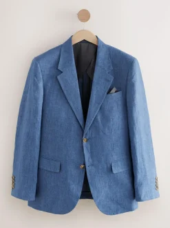Next Slim Fit Leomaster Italian 100% Linen Suit Jacket Blue Hot