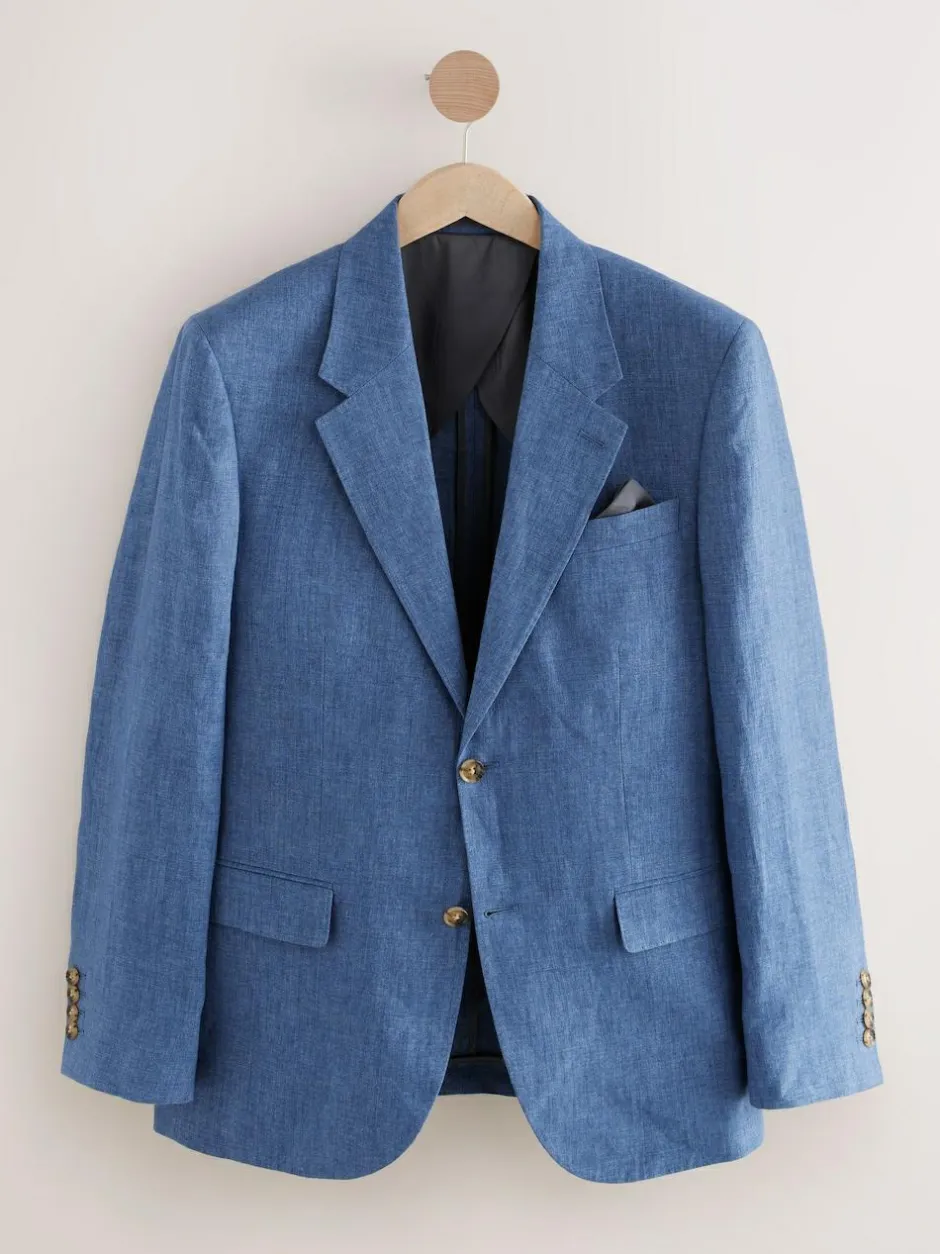 Next Slim Fit Leomaster Italian 100% Linen Suit Jacket Blue Hot