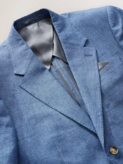 Next Slim Fit Leomaster Italian 100% Linen Suit Jacket Blue Hot