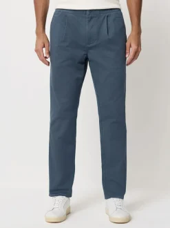 Next Slim Fit Pleated Stretch Chinos Trousers With Elasticated Waist Blue Clearance