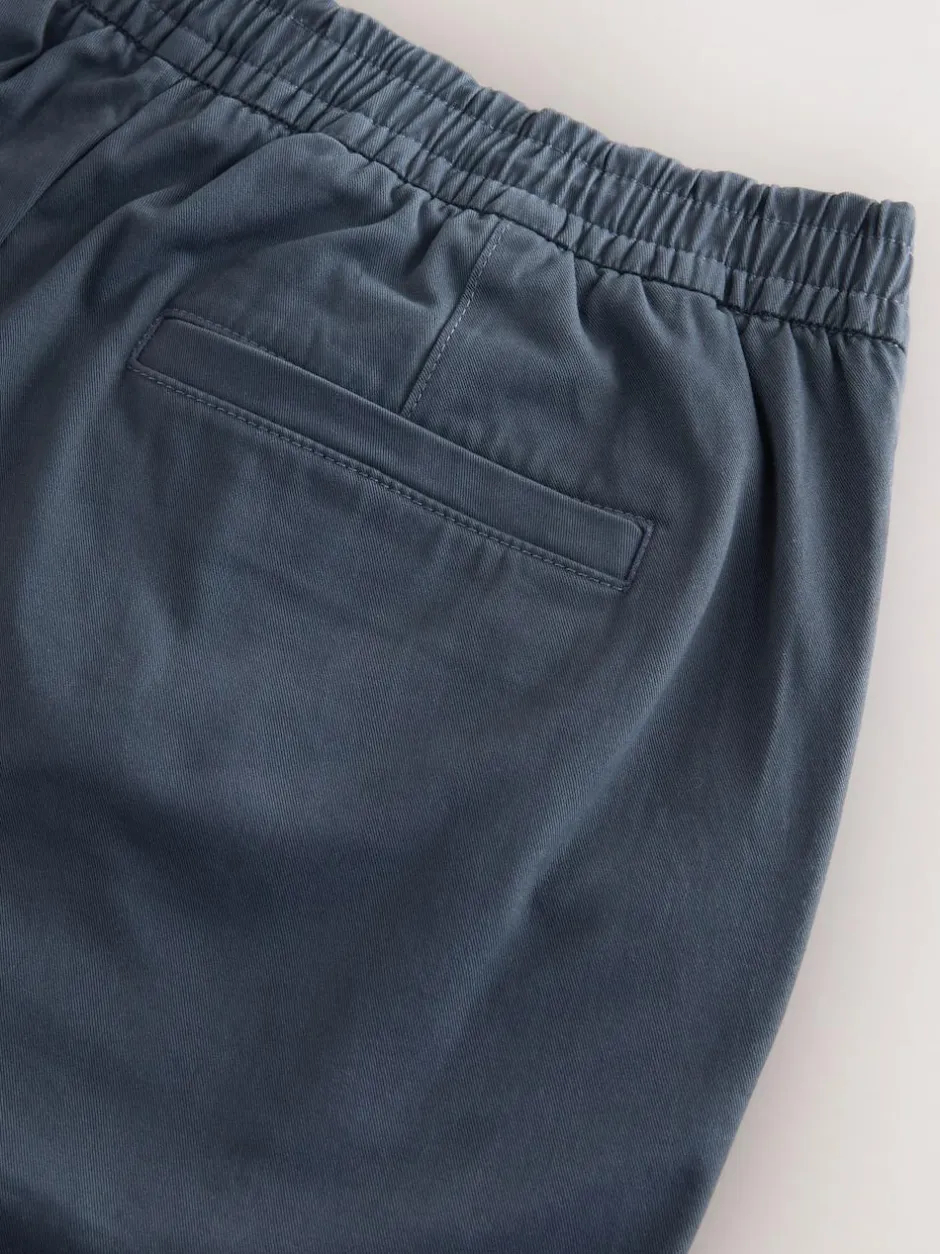 Next Slim Fit Pleated Stretch Chinos Trousers With Elasticated Waist Blue Clearance