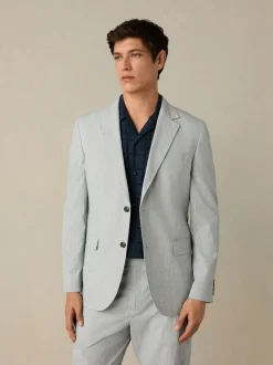 Next Slim Fit Seersucker Stripe Suit Jacket Blue Best