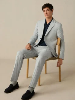 Next Slim Fit Seersucker Stripe Suit Jacket Blue Best
