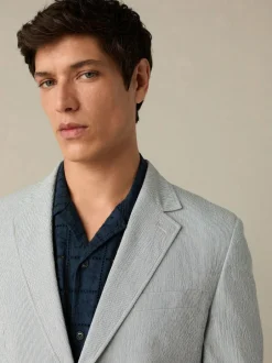 Next Slim Fit Seersucker Stripe Suit Jacket Blue Best