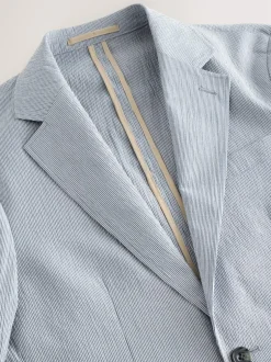 Next Slim Fit Seersucker Stripe Suit Jacket Blue Best