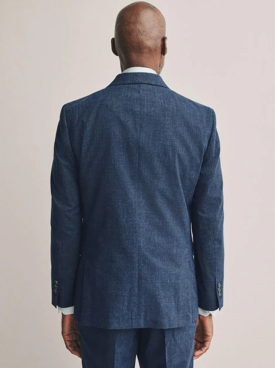 Next Slim Fit Tollegno Linen Blend Check Suit Jacket Blue
