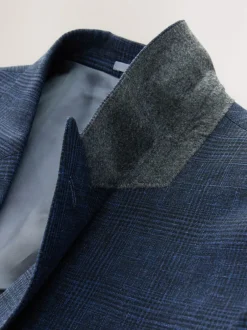 Next Slim Fit Tollegno Linen Blend Check Suit Jacket Blue