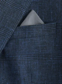 Next Slim Fit Tollegno Linen Blend Check Suit Jacket Blue