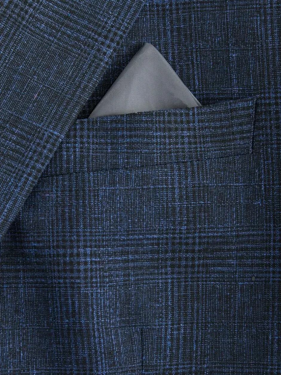 Next Slim Fit Tollegno Linen Blend Check Suit Jacket Blue